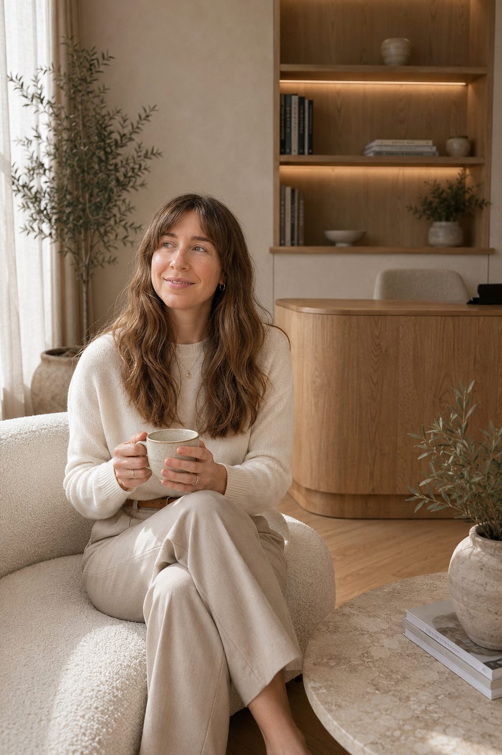 Emma Bird, a registered nurse specialising in pelvic floor function, seated in a calm, softly lit room